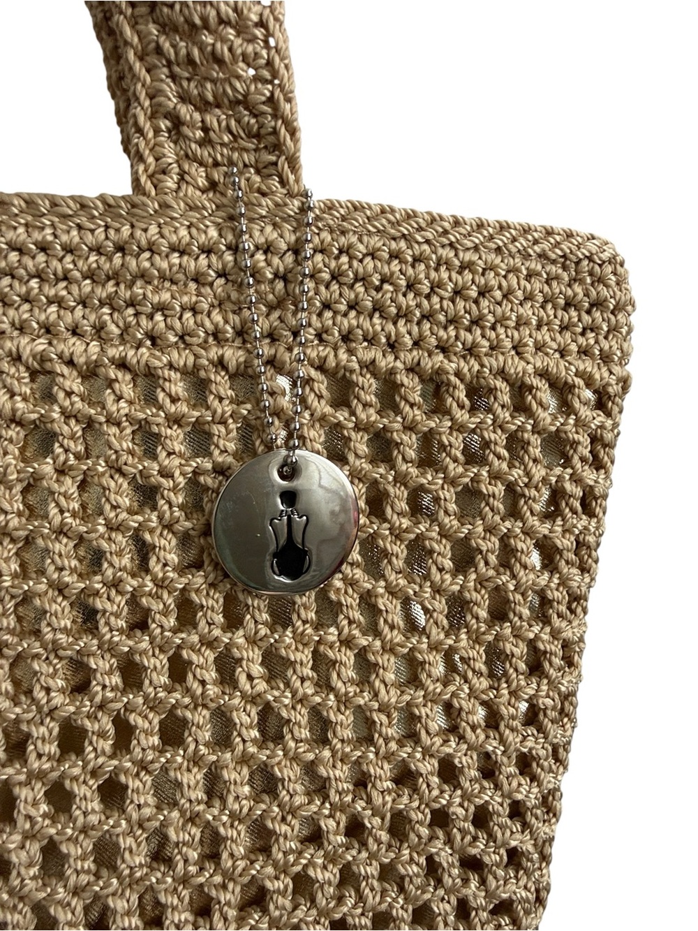 The Sak Crochet Tote Bag Beige Tan Metallic Lined Boho Shoulder Handbag - Picture 5 of 13
